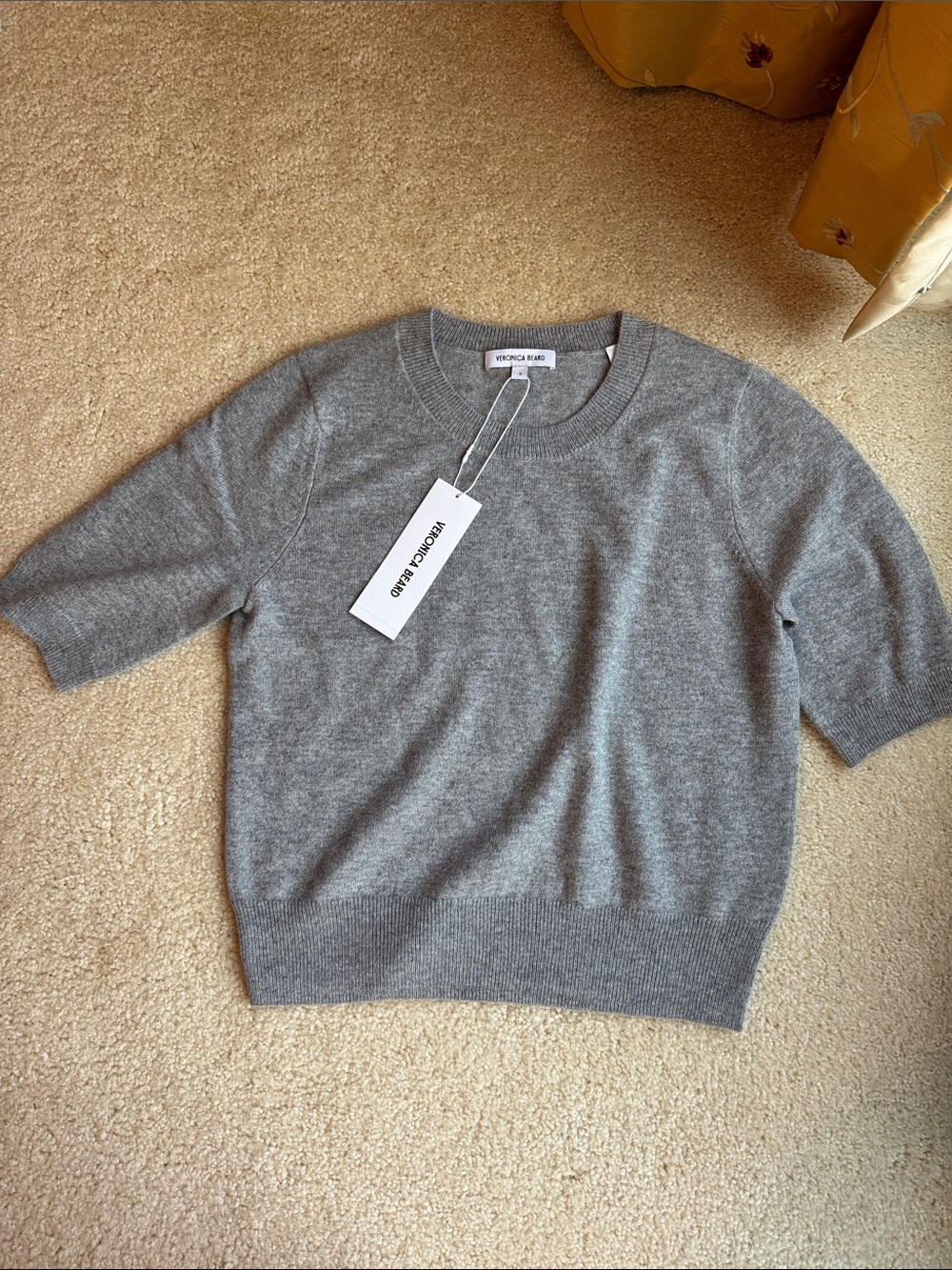 Veronica Beard Gray Crewneck Short-Sleeve Sweater shana cashmere heather grey